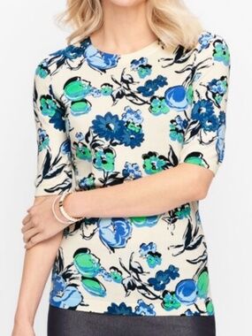 Talbots Plus Size 3X Cotton Blend Floral Pullover Sweater Elbow Sleeve